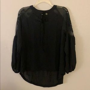 Black Lace Blouse with Tie Front